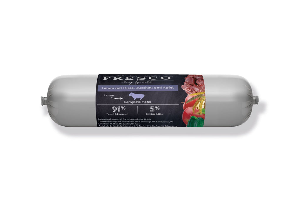BARF Wurst Complete - Menü Lamm mit Hirse, Zucchini und Apfel, 400g