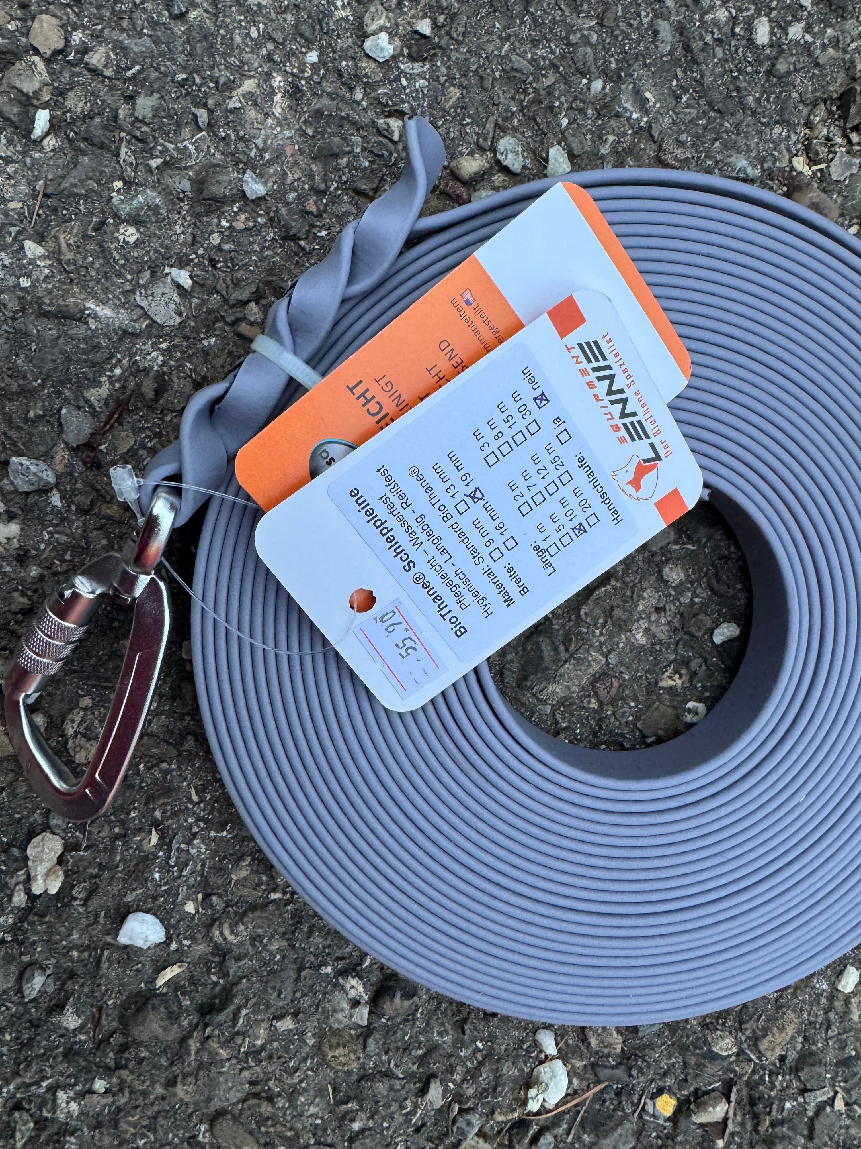 BioThane Schleppleine, 19mm, 10 m, Grau