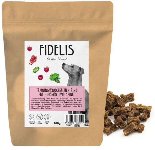 Fidelis / Sanadog Trainingsknöchelchen Rind mit Himbeeeren und Spinat
